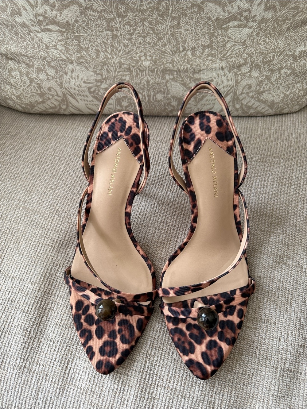 NWOT ANTONIO MELANI Leopard-Print Pointed Slingback Heels - Brown & Black